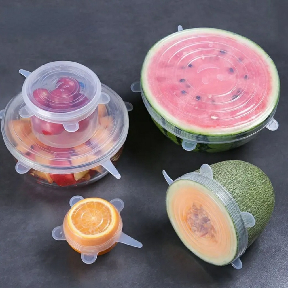 NEW 6-Pc Clear Reusable Silicone Stretch Lids